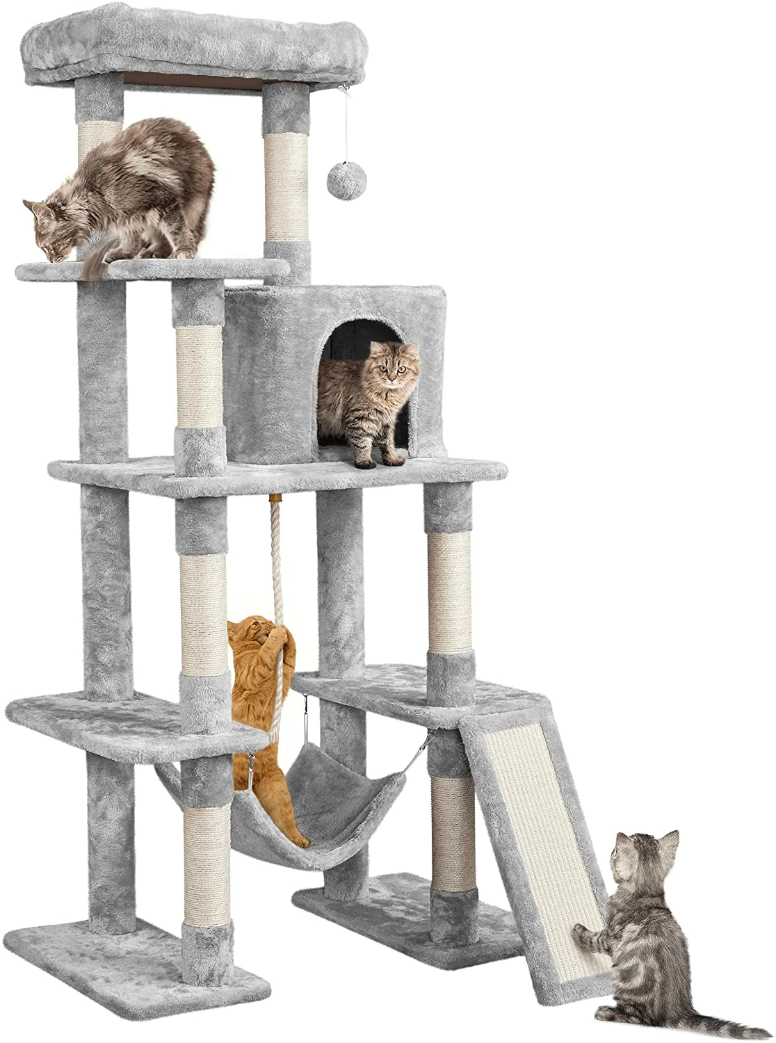 Yaheetech Cat Tree Cat Tower, 63 Inches Multi-Level Cat Tree for Indoor Cats, Tall Cat Tree with Sisal-Covered Scratching Posts & Condo, Cat Furniture Activity Center for Cats Kitten Animals & Pet Supplies > Pet Supplies > Cat Supplies > Cat Beds Yaheetech Light Gray