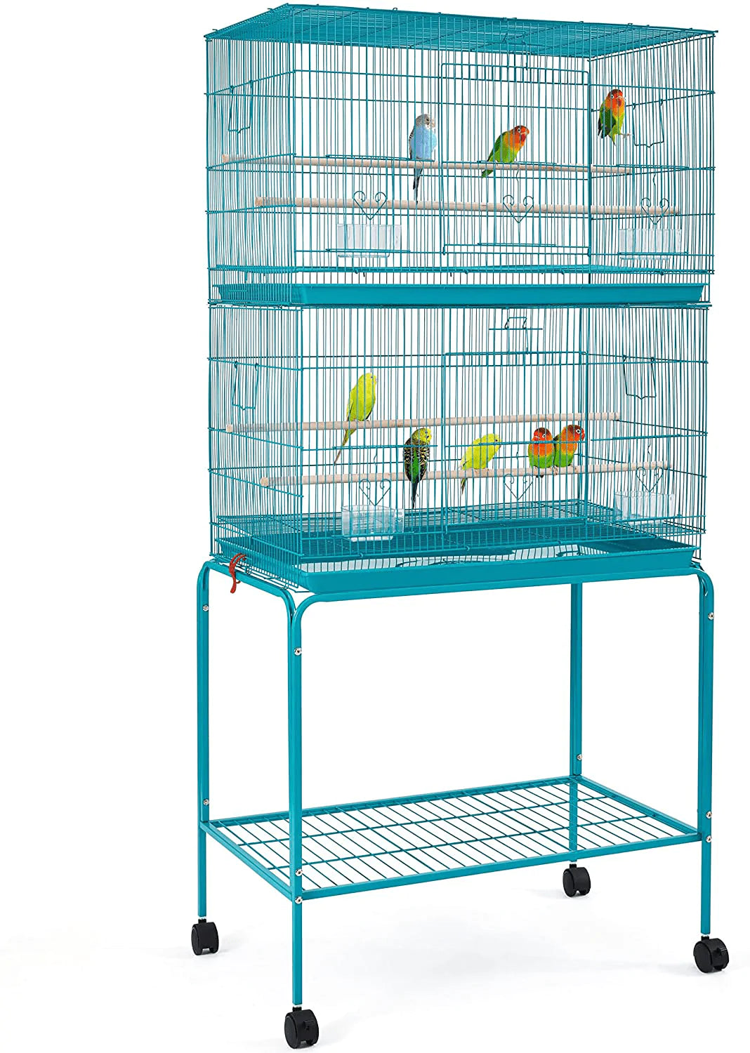 Yaheetech Flight Bird Cages for Parrots Budgies Parakeets Cockatiels Conures Budgies Finches Lovebirds Canaries Breeding Birdcage with Detachable Rolling Stand Animals & Pet Supplies > Pet Supplies > Bird Supplies > Bird Cages & Stands Yaheetech Teal Blue Double Story