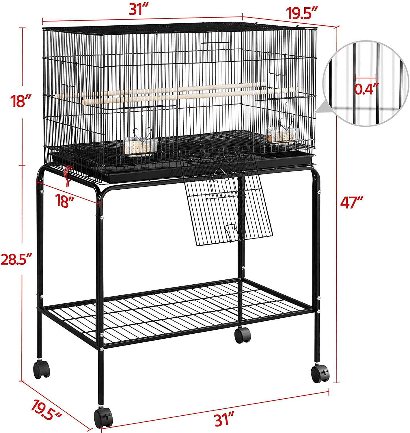Yaheetech Rectangle Finch Parakeet Flight Bird Cage with Stand, Black Animals & Pet Supplies > Pet Supplies > Bird Supplies > Bird Cages & Stands Yaheetech
