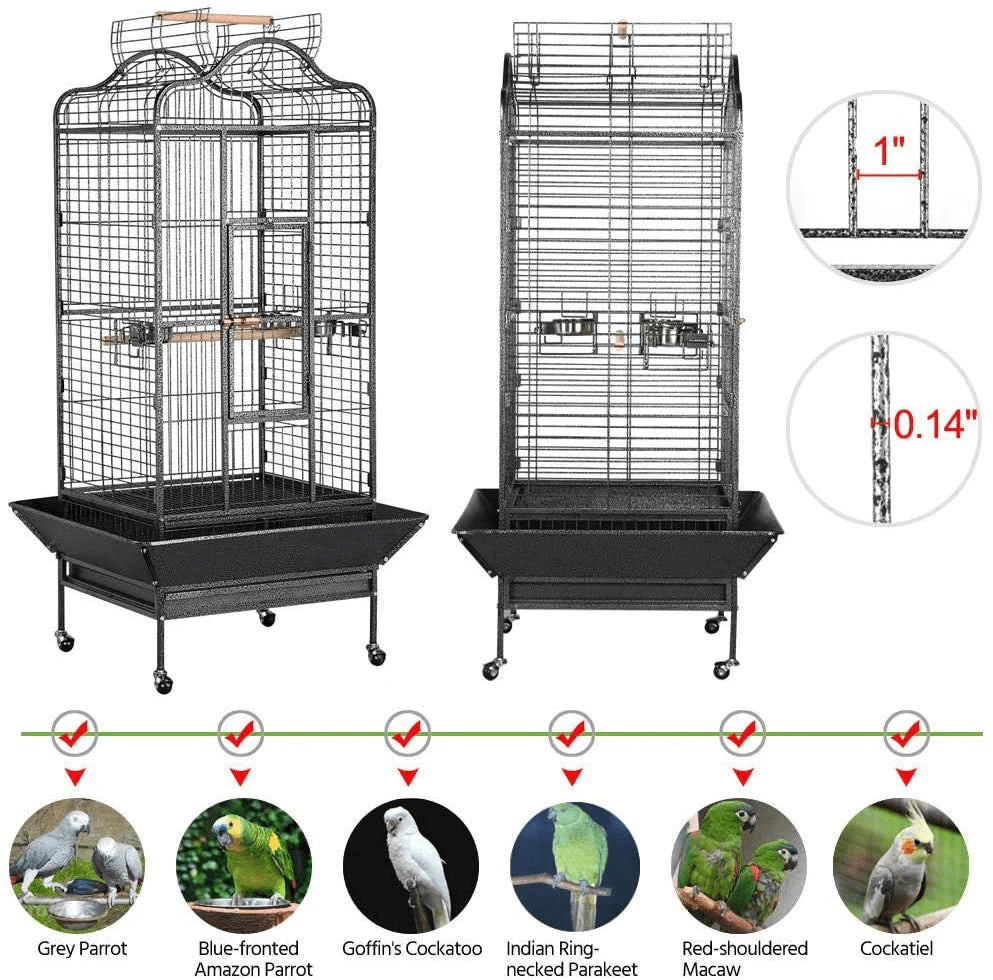 Yaheetech Wrought Iron Rolling Open Play Top Large Parrot Bird Cage for Mini Macaw Goffin Cockatoo Cockatiels African Grey Small Quaker Amazon Parrot Green Cheek Sun Conure Caique Bird Cage with Stand Animals & Pet Supplies > Pet Supplies > Bird Supplies > Bird Cages & Stands Yaheetech