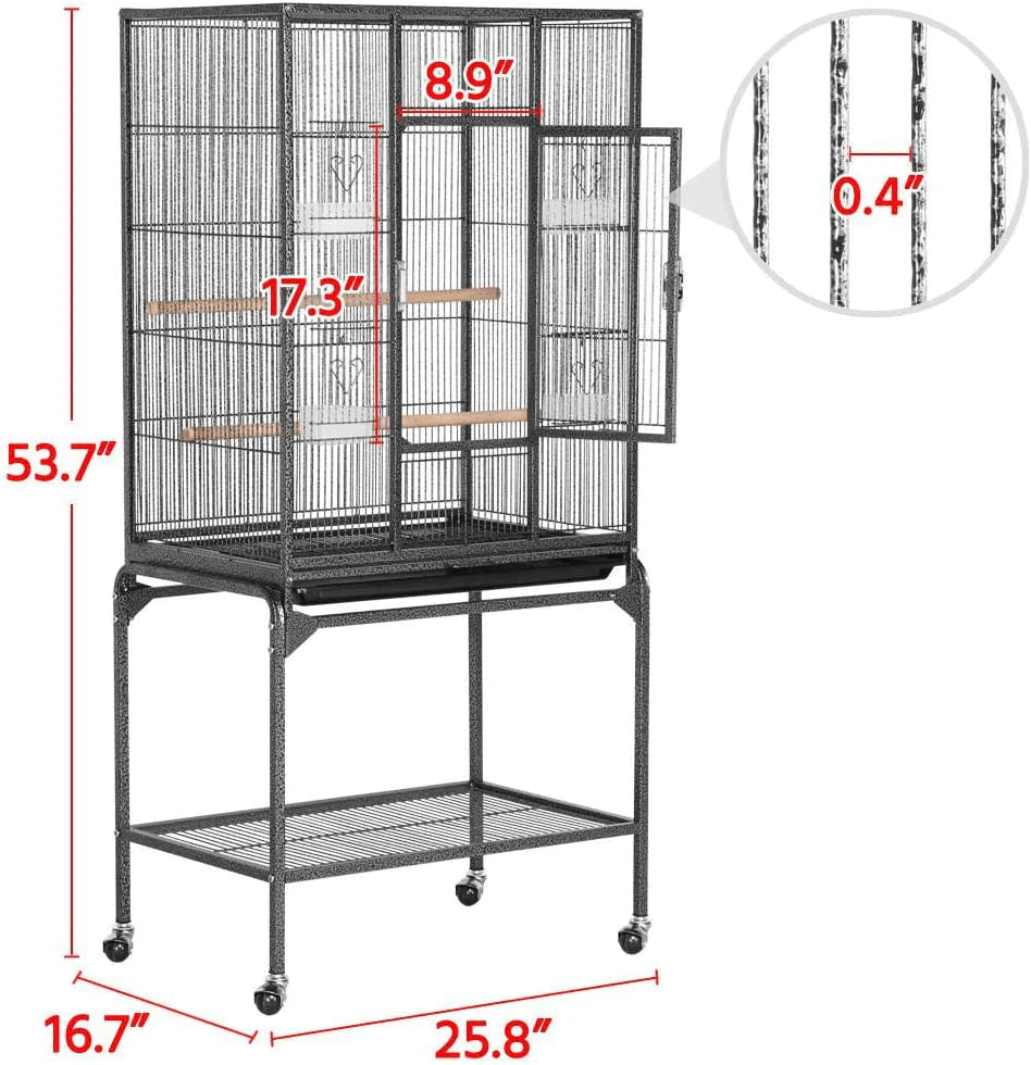 Yaheetech Wrought Iron Standing Large Parrot Parakeet Flight Bird Cage for Small Parrot Cockatiel Sun Parakeet Green Cheek Conure Lovebird Budgie Finch Canary Bird Cage with Stand Animals & Pet Supplies > Pet Supplies > Bird Supplies > Bird Cage Accessories Yaheetech