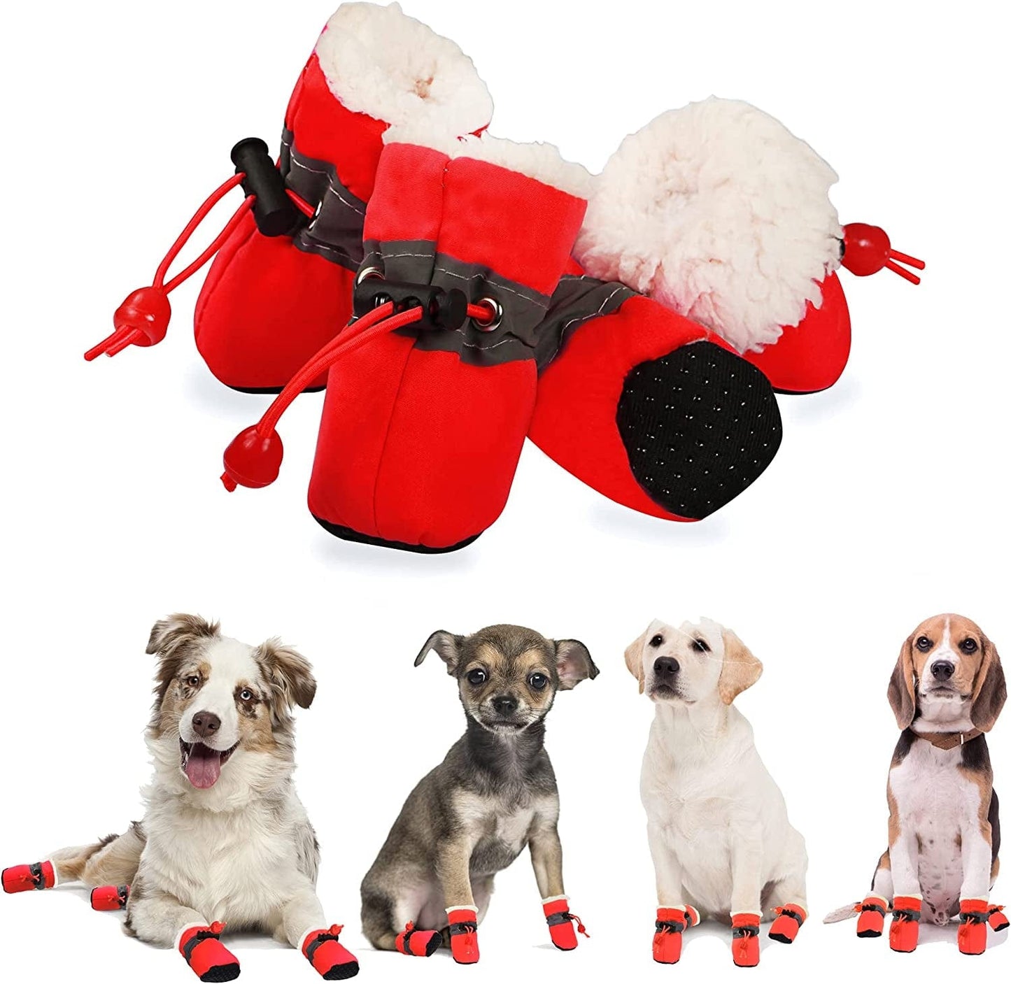 YAODHAOD Dog Shoes for Winter, Dog Boots & Paw Protectors, Fleece Warm Snow Booties for Puppy with Reflective Strip Anti-Slip Rubber Sole for Small Medium Size Dogs,Size 3: 1.5"X1.3" (L*W),Pink Animals & Pet Supplies > Pet Supplies > Dog Supplies > Dog Apparel YAODHAOD Red Size 3: 1.5"x1.3" (L*W)