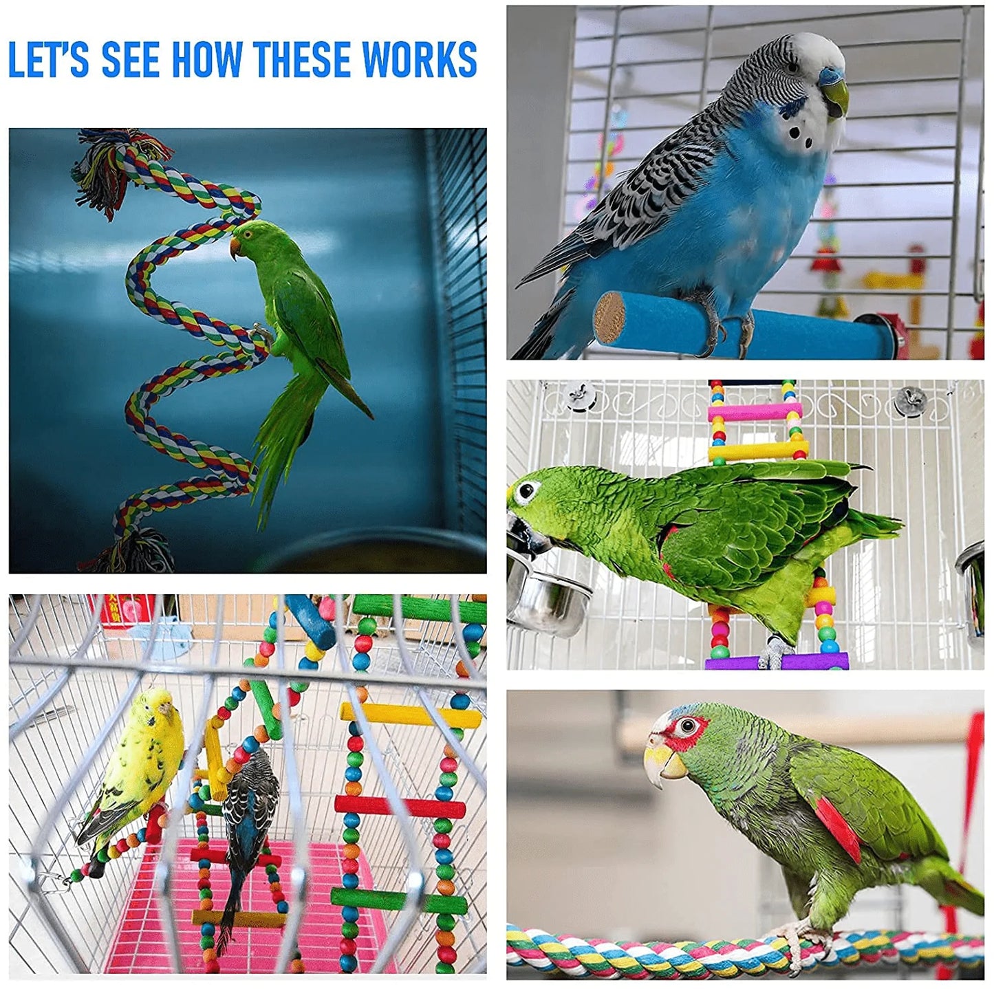 YAYMEW Bird Cage Accessories Perches Stand Rope Ladder Hanging Swing Toys for Small Parrots and Birds Only (3 Pcs) Animals & Pet Supplies > Pet Supplies > Bird Supplies > Bird Ladders & Perches YAYMEW