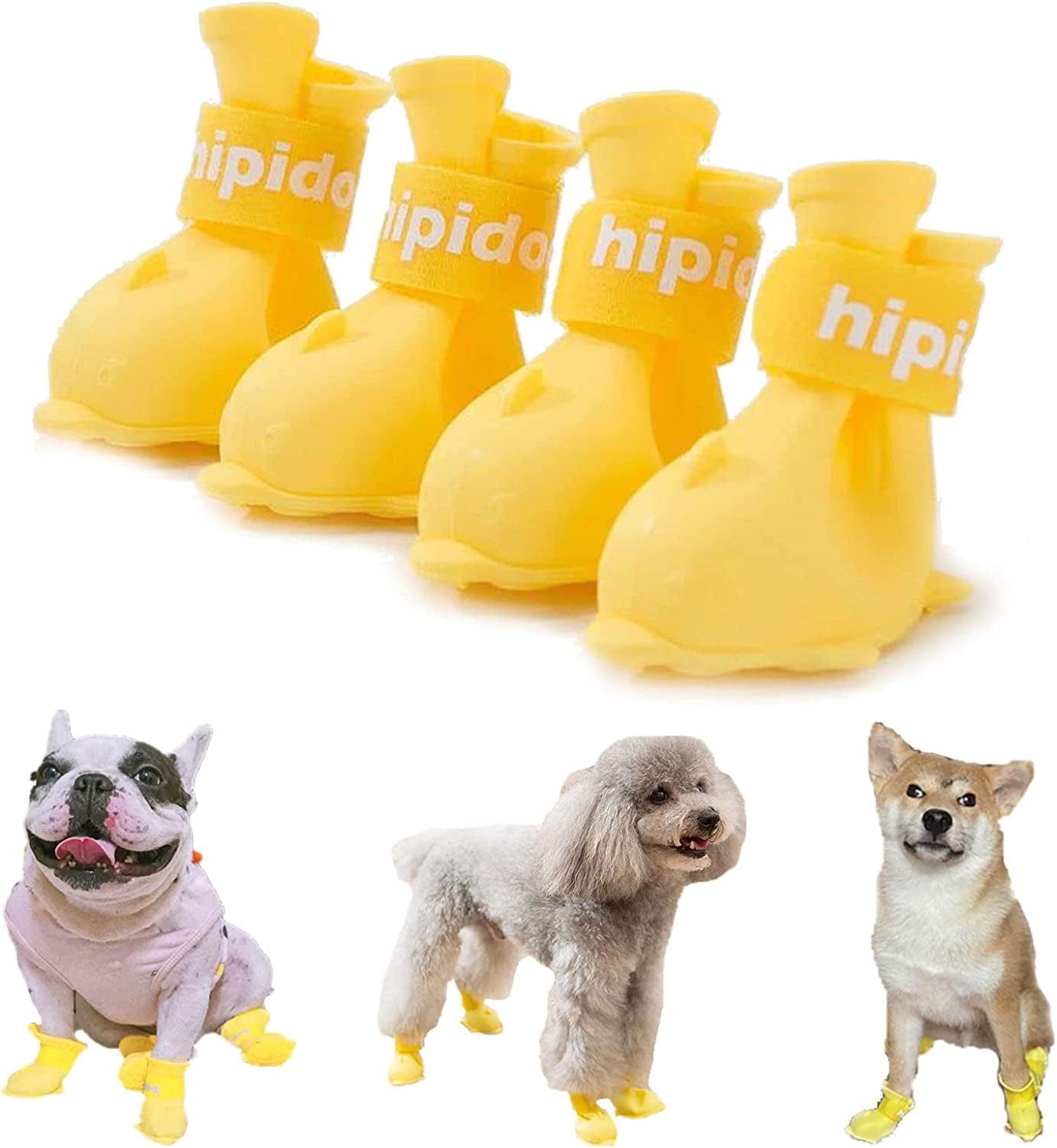 Yeduzyn 4Pcs Waterproof Dog Boots Dog Shoes for Snow and Rain Teddy Pomeranian Bichon Small Dogs Size Runs Small Please Check the Boots Size Carefully(Pink, Large) Animals & Pet Supplies > Pet Supplies > Dog Supplies > Dog Apparel Yeduzyn Yellow Small