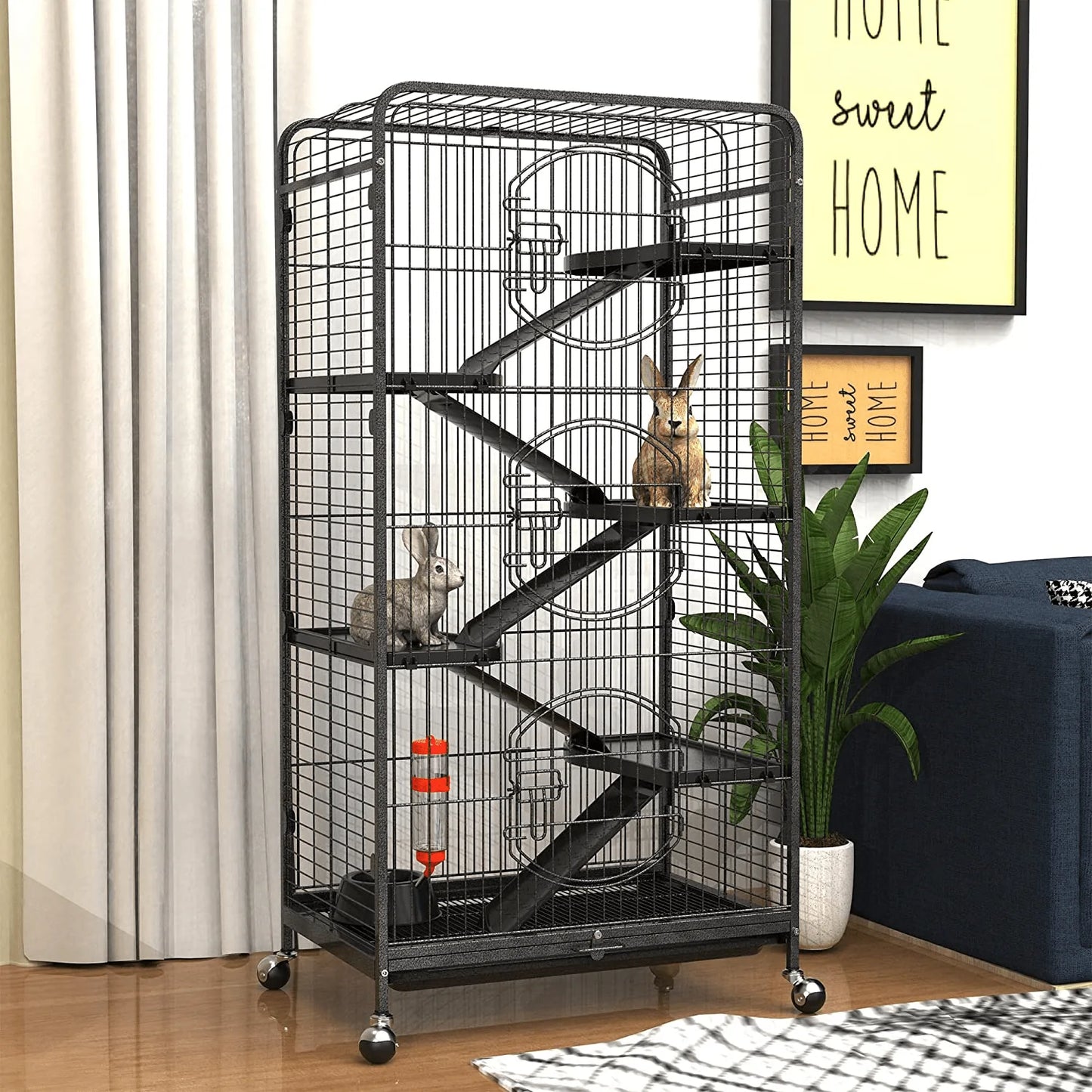 YINTATECH 52-Inch Metal Ferret Chinchilla Rat Cage Small Animal Cage with Rolling Stand Indoor Outdoor for Squirrel/ Guinea Pig/ Bunny/ Cat/ Sugar Glider/ Rabbit Animals & Pet Supplies > Pet Supplies > Small Animal Supplies > Small Animal Habitats & Cages YINTATECH