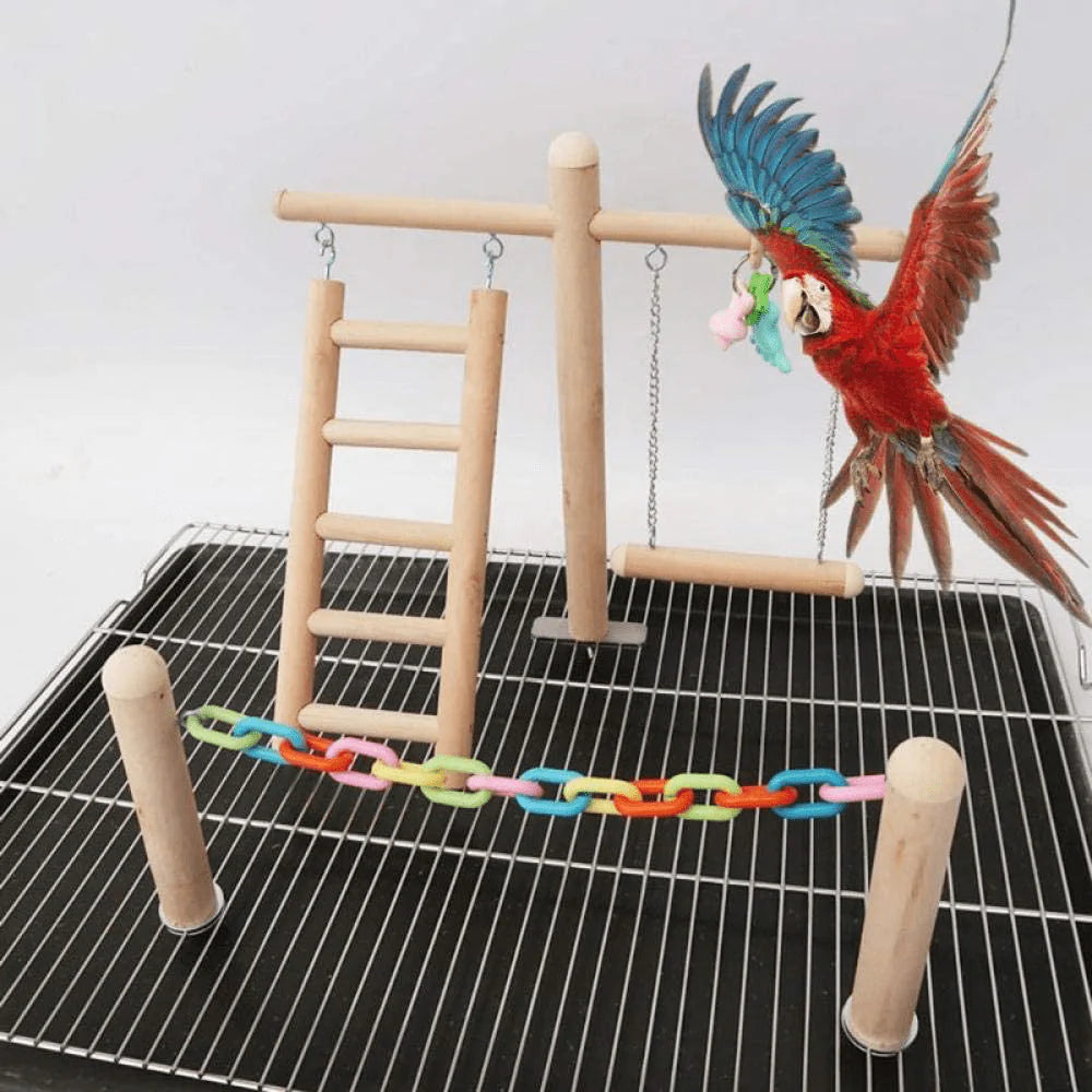YITON Bird Swings Bird Cage Stand Play Gym Wood Perch Playground Parrot Climbing Ladder Chewing Chain Swing 1Set Animals & Pet Supplies > Pet Supplies > Bird Supplies > Bird Gyms & Playstands YITON