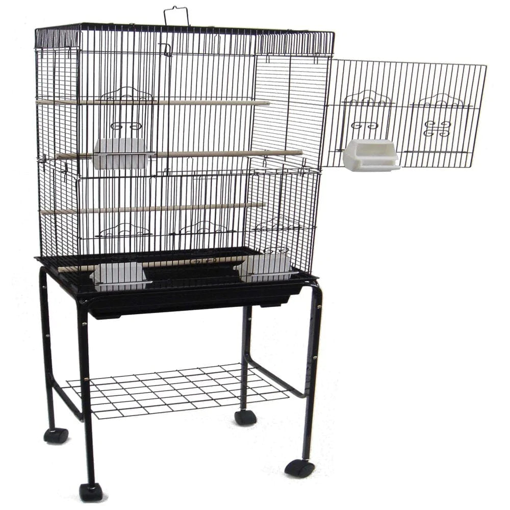 YML 6824_4814BLK 3/8" Bar Spacing Tall Flat Top Bird Cage with Stand, 18" X 14"/Small, Black Animals & Pet Supplies > Pet Supplies > Bird Supplies > Bird Cages & Stands YML Group Inc.