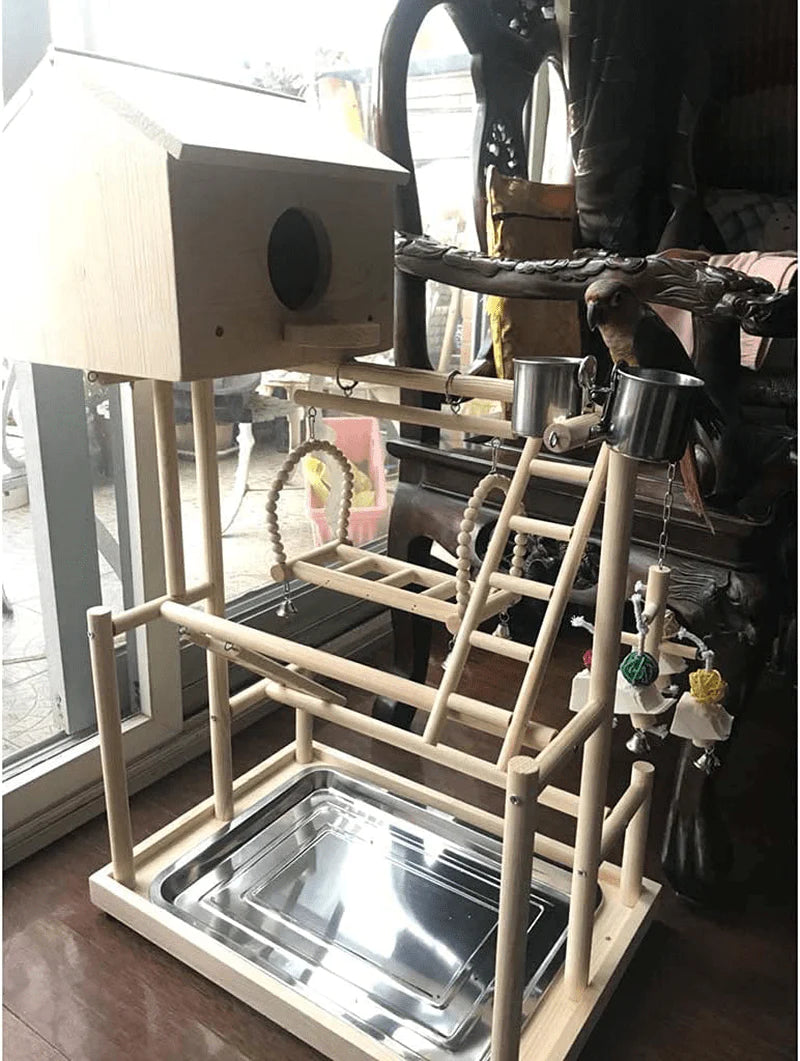 YZJC Parrot Playground-Bird Perches Nest Play Stand Gym Parrot Playground Playgym Playpen Playstand Swing Bridge Wood Climb Ladders Wooden Conures Parakeet Macaw African Animals & Pet Supplies > Pet Supplies > Bird Supplies > Bird Gyms & Playstands YZJC