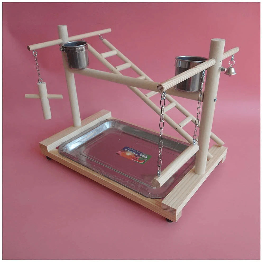 YZJC Parrot Playground -Bird Play Stand Wood Bird Playpen Perch Gym Ladder Swings Stainless Steel Feeder Cup Animals & Pet Supplies > Pet Supplies > Bird Supplies > Bird Gyms & Playstands YZJC 39X25X28CM