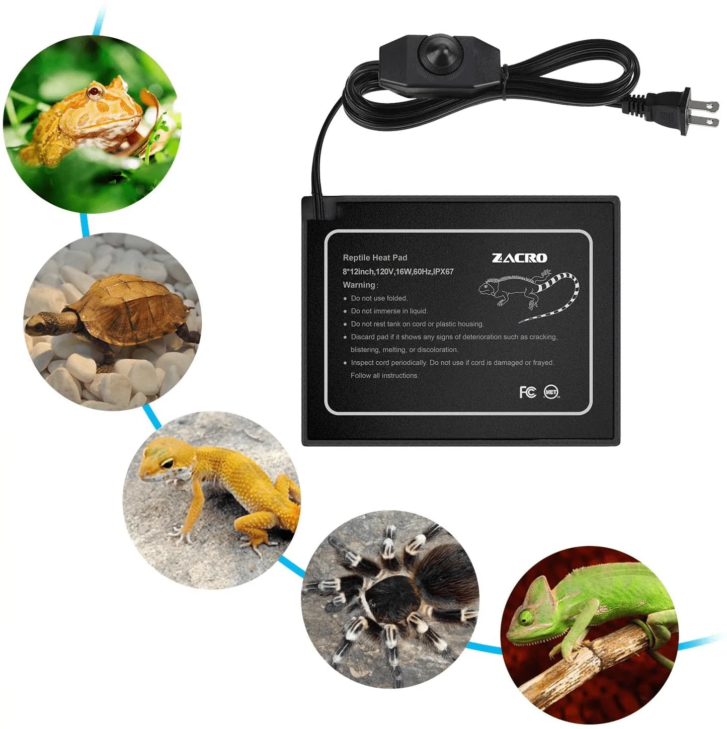 Zacro Reptile Heat Pad - Temperature Adjustable under Tank Heater for 30-40Gal Tank, Terrarium Heat Mat for Turtle/Snake/Lizard/Frog/Spider/Plant Box,12 X 8In Animals & Pet Supplies > Pet Supplies > Reptile & Amphibian Supplies > Reptile & Amphibian Substrates Zacro