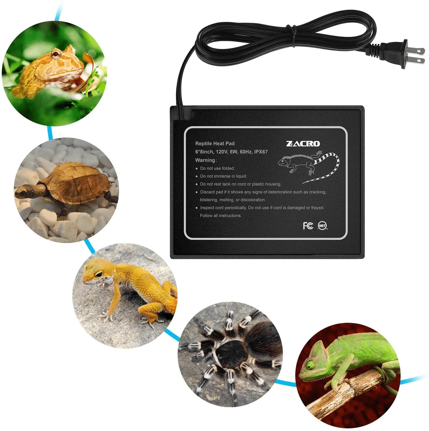 Zacro Reptile Heat Pad - under Tank Heater for 10-20Gal Tank, Terrarium Heat Mat for Turtle/Snake/Lizard/Frog/Spider/Plant Box,6 X 8In Animals & Pet Supplies > Pet Supplies > Reptile & Amphibian Supplies > Reptile & Amphibian Habitat Heating & Lighting Zacro