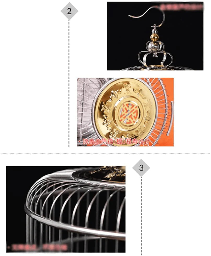 ZANZAN Birdcages Stainless Steel Bird Cage with Wooden Stand Pole Hanging Hook round Parrot Cage Travel Bird Carrier Garden Decoration Bird Carrier Animals & Pet Supplies > Pet Supplies > Bird Supplies > Bird Cages & Stands ZANZAN