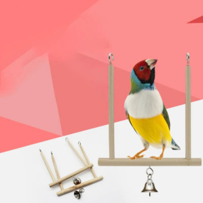 ZEDWELL Wooden Bird Swing, Parrot Cage Hanging Perch Playing Toy with Bell for Greys Parakeet Cockatoo Cockatiel Conure Lovebirds Animals & Pet Supplies > Pet Supplies > Bird Supplies > Bird Toys ZEDWELL