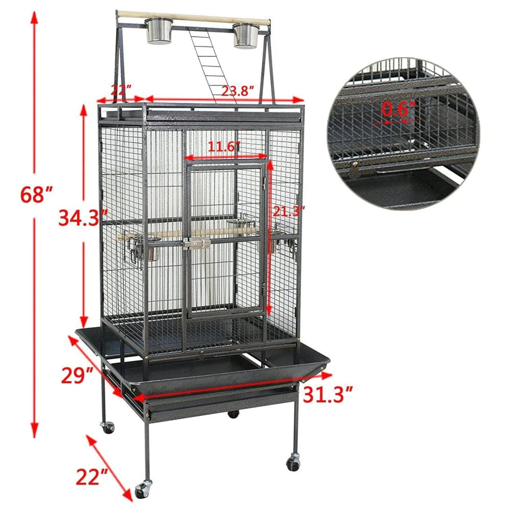 ZENSTYLE Large Space Bird Cage with Rolling Stand Metal Frame 68"H, Black Animals & Pet Supplies > Pet Supplies > Bird Supplies > Bird Cages & Stands ZENSTYLE