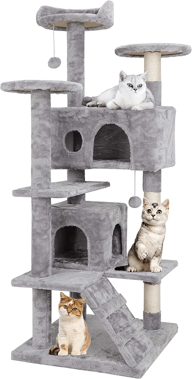 ZENY 53‘‘ Cat Tree with Sisal-Covered Scratching Posts and 2 Plush Rooms Cat Furniture for Kittens Animals & Pet Supplies > Pet Supplies > Cat Supplies > Cat Furniture ZENY Light Gray