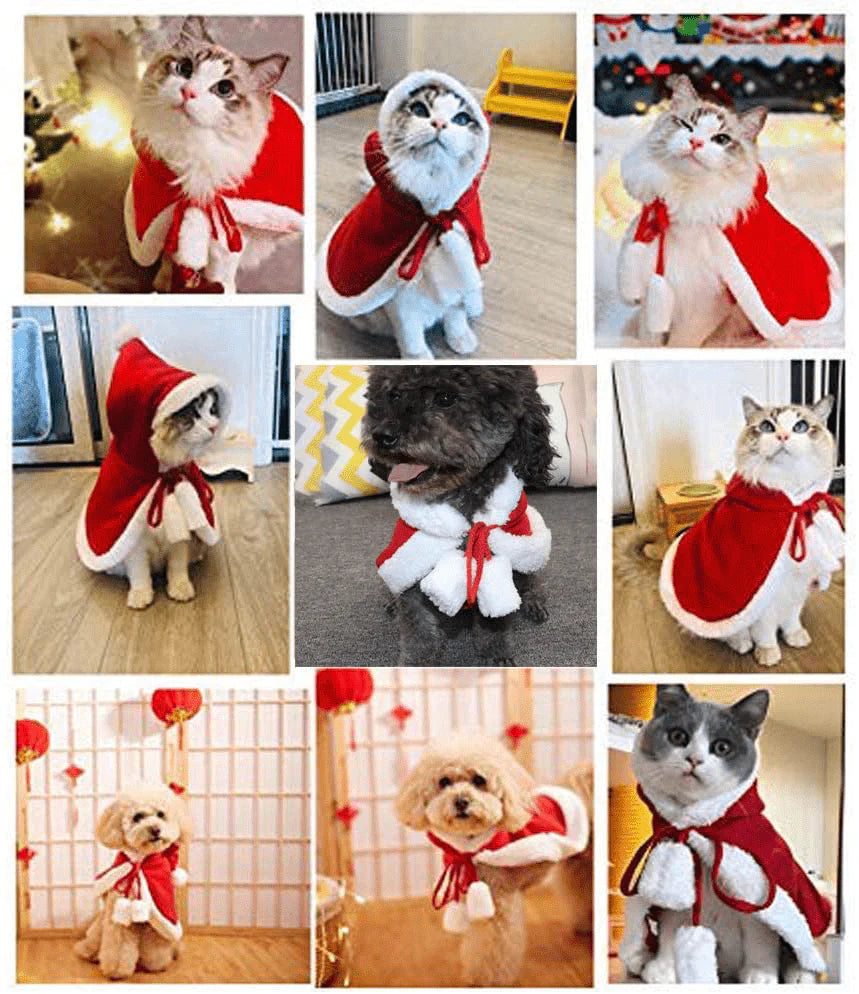 Zhenpony Christmas Cat Dog Costume Pet Cape, Cat Cloak with Xmas Hat, Soft and Thick Red Velvet Apparel for Cats and Puppy, Funny Christmas Pet Dress Up Animals & Pet Supplies > Pet Supplies > Cat Supplies > Cat Apparel Zhenpony