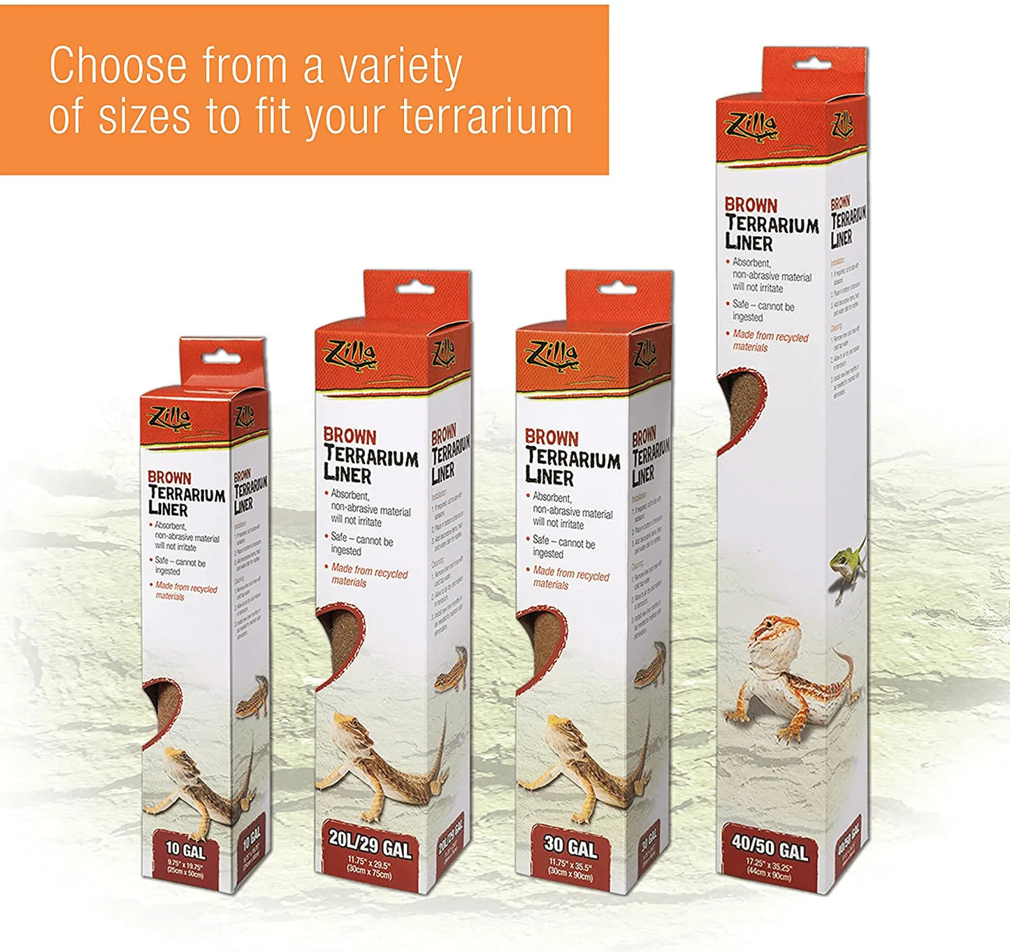 Zilla Reptile Terrarium Floor Liners Brown 30/38/45 Gallon, 11.75" X 35.5" Animals & Pet Supplies > Pet Supplies > Reptile & Amphibian Supplies > Reptile & Amphibian Substrates Zilla