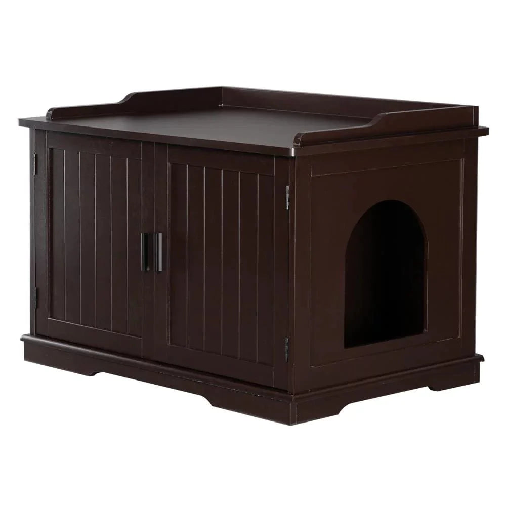 Zimtown 2-Door Wood Cat Litter Box Cover House, Cat Washroom Litter Box, Hidden Cat Litter Boxes Enclosures Cabinet for Cats, Night Stand, White Animals & Pet Supplies > Pet Supplies > Cat Supplies > Cat Furniture KOL PET Brown