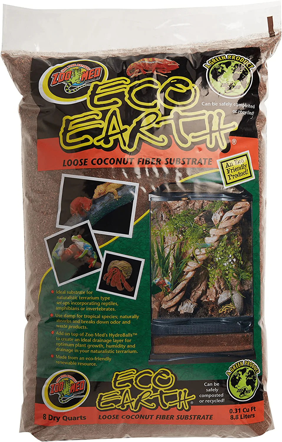 Zoo Med Eco Earth Loose Coconut Fiber Substrate Animals & Pet Supplies > Pet Supplies > Reptile & Amphibian Supplies > Reptile & Amphibian Substrates Zoo Med Size: 8 q (8.8 L) Loose