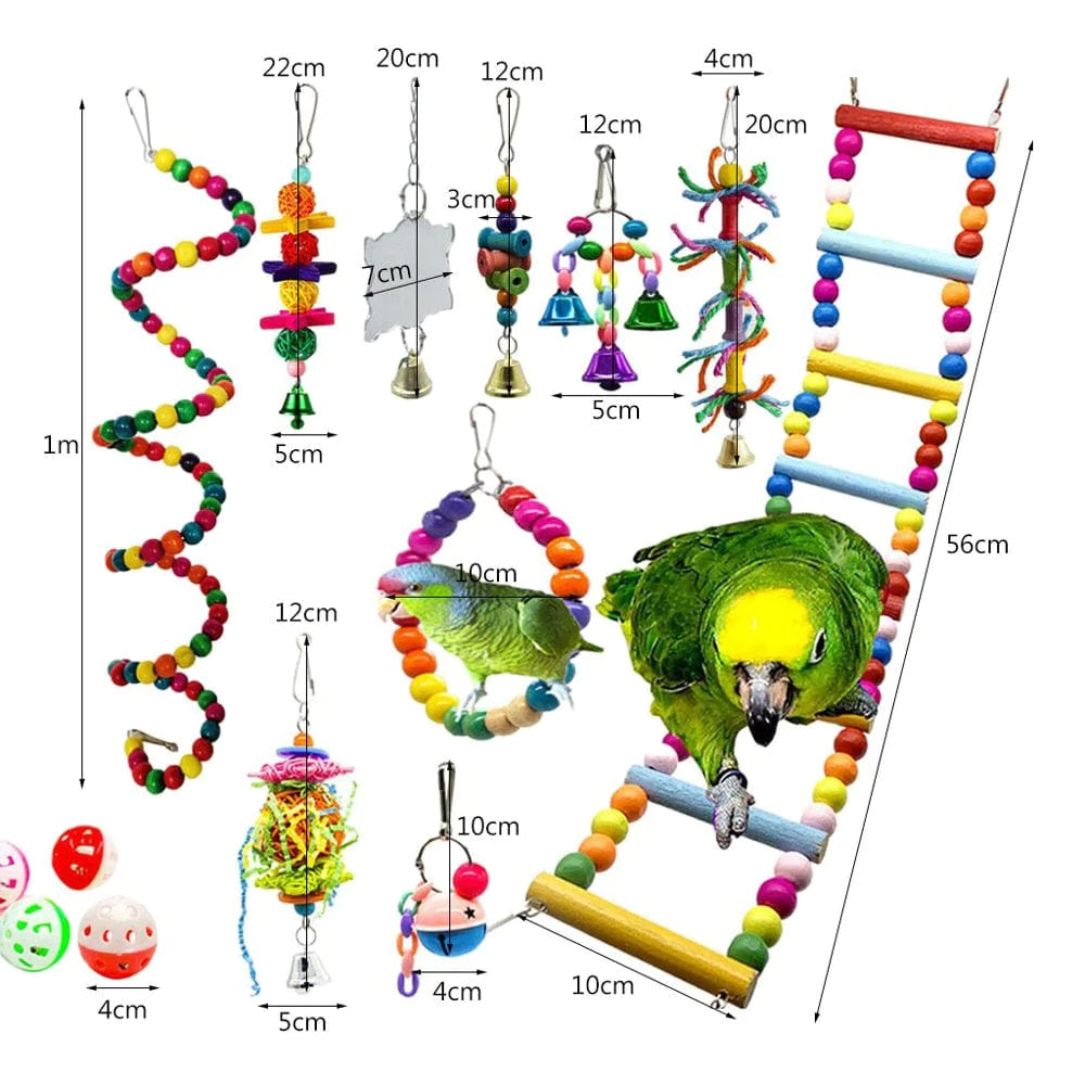 ZPAQI 14 Pieces Bird Toys Parrot Chew Toy Swing Ladder Stand Perch for Mynah Lovebird Animals & Pet Supplies > Pet Supplies > Bird Supplies > Bird Ladders & Perches ZPAQI