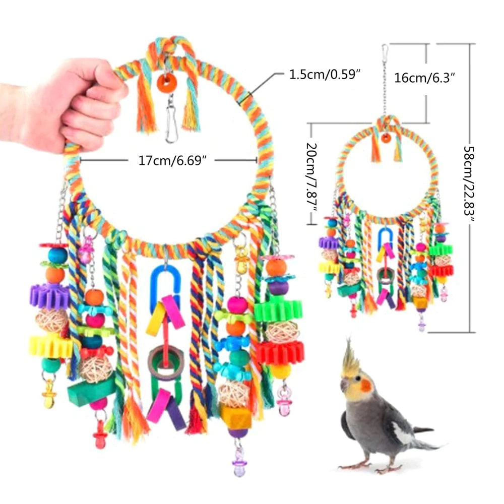 ZPAQI Bird Chew Toys Colorful Swing Perch Cotton Rope Pecking Toy for Finch Canary Animals & Pet Supplies > Pet Supplies > Bird Supplies > Bird Toys ZPAQI