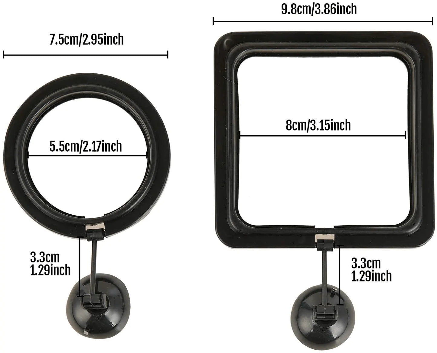ZRDR Fish Feeding Ring, 2 Pack Black Aquarium Floating Food Feeder Circle Small round and Square with Flexible Lever Suitable and Suction Cup, Reduces Fish Feeder Waste and Maintains Water Quality