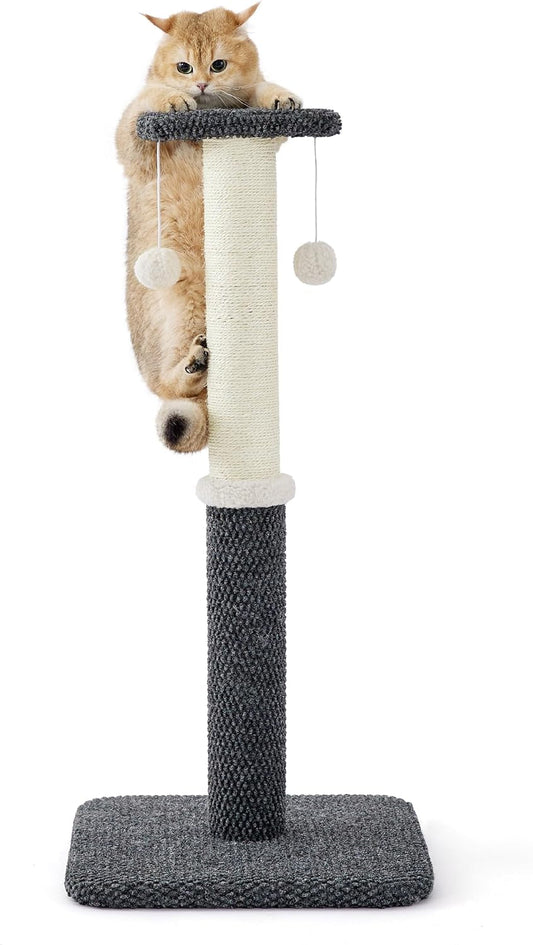 Lesure 34" Tall Cat Scratching Post - Highly Resistant Carpet Scratch Post, Premium Sisal Rope Scratch Posts Kitten and Adult Cats, Sturdy Large Scratch Pole with Hanging Ball, Grey