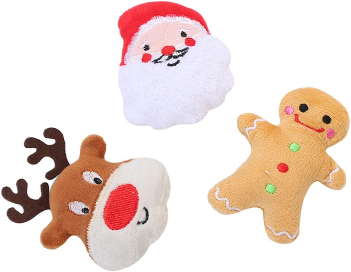 3Pcs Christmas Pet Toys Chimmy Plush Christmas Plush Dolls Plush Toys for Dogs Christmas Stocking for Dog Pet Christmas Teething Toy Kitten Catnip Molar Indestructible