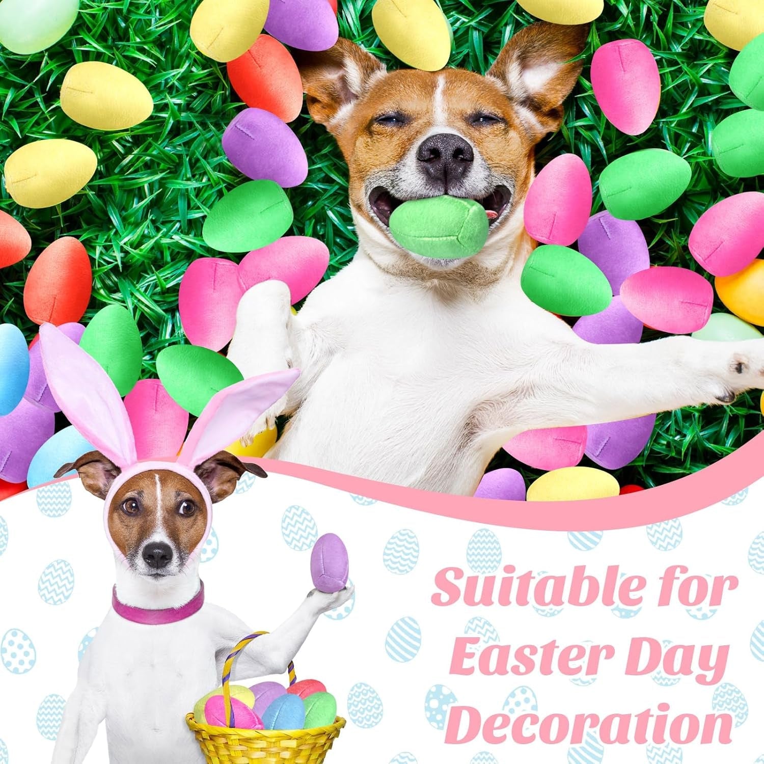 24 Pieces Easter Toys for Dogs Easter Egg Dog Toy Pastel Colors Plush Easter Eggs Squeaky Dog Toy for Medium Small Dogs Teething Chew Toys Easter Pet Costume