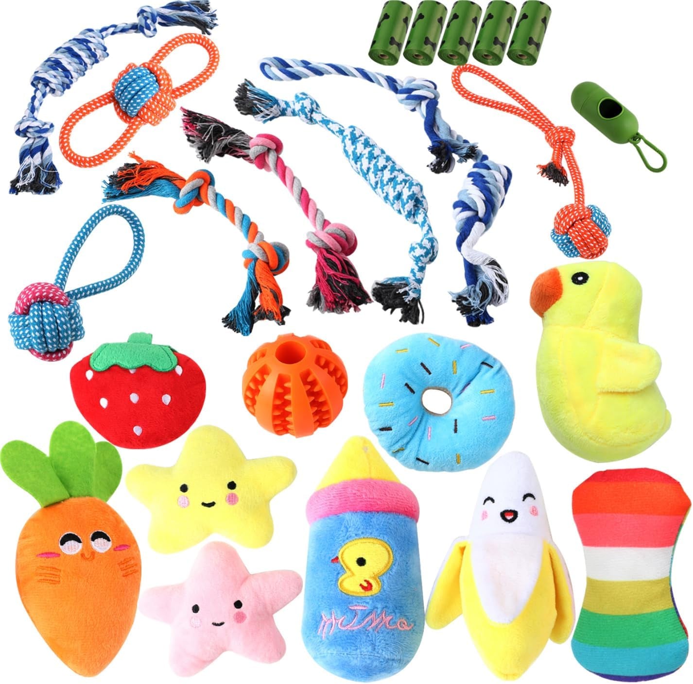 24 Pack Puppy Chew Toys for Teething, All Kinds of Colorful Small Dog Toys, Puppy Toys to Keep Them Busy with Plush Squeaky Toys, Rope Chew Toys and Dog Treat Ball