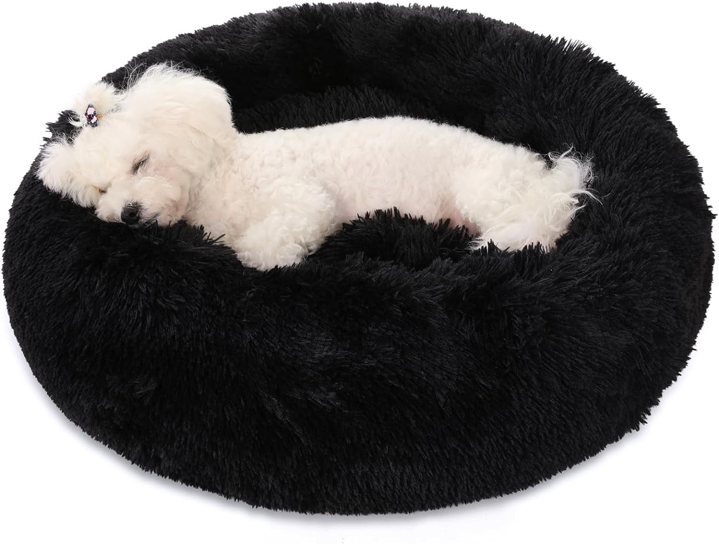 Dog Bed Calming Dog Beds for Small Medium Large Dogs - round Donut Washable Dog Bed, Anti-Slip Faux Fur Fluffy Donut Cuddler Anxiety Cat Bed(20")