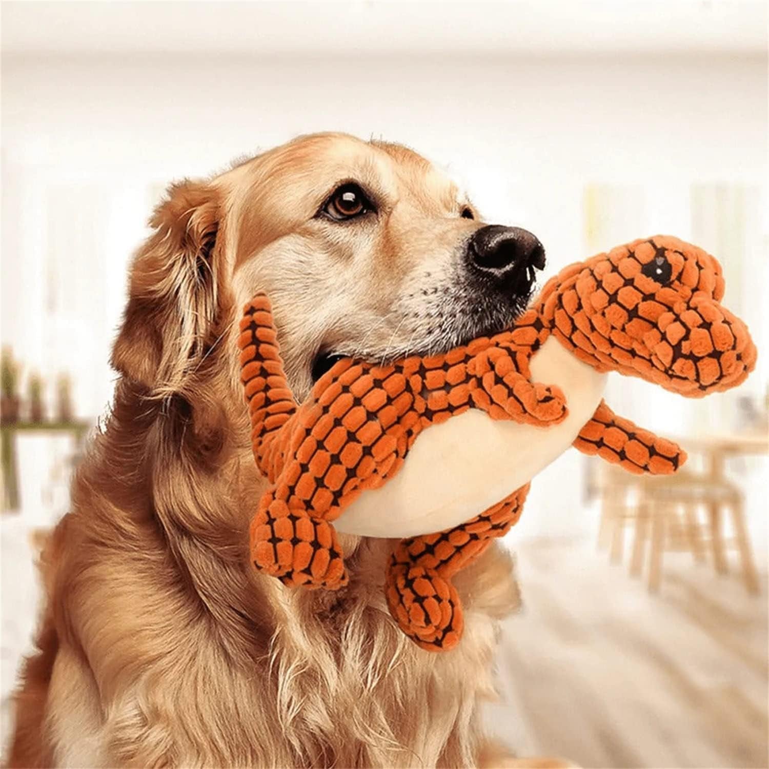 2023 Newest Indestructible Robust Dino, Squeaky Aggressive Chewers Dog Toys, Interactive Dinosau Stuffed Plush Dog Toys, Relieve Boredom Soft Dog Toys for Small Medium Large Breeds (A-Orange)