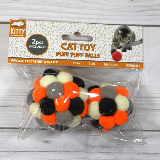 Kitty Catnip Toys Puff Puff Felt Balls with Jingle Bells, Interactive Felt Cat Toy.