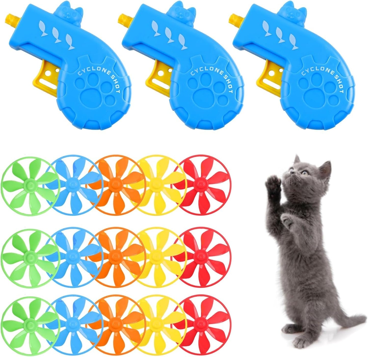 18 PCS Cat Fetch Toys Pet Interactive Toys, Cat Playing Tracking Interactive Toys with 5 Colors Flying Propellers for Kitten Cat Pet Chasing Training Hunting and Exercising