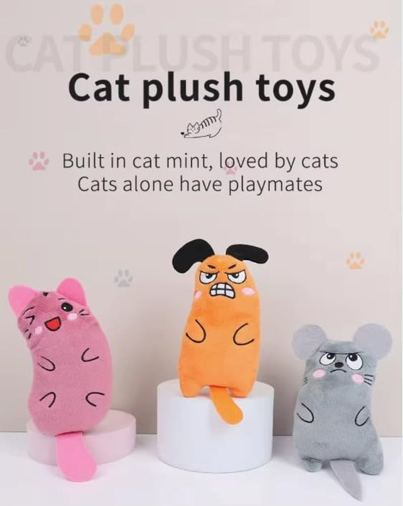 3-Pack Interactive Cat Chew Plush Toys with Catnip