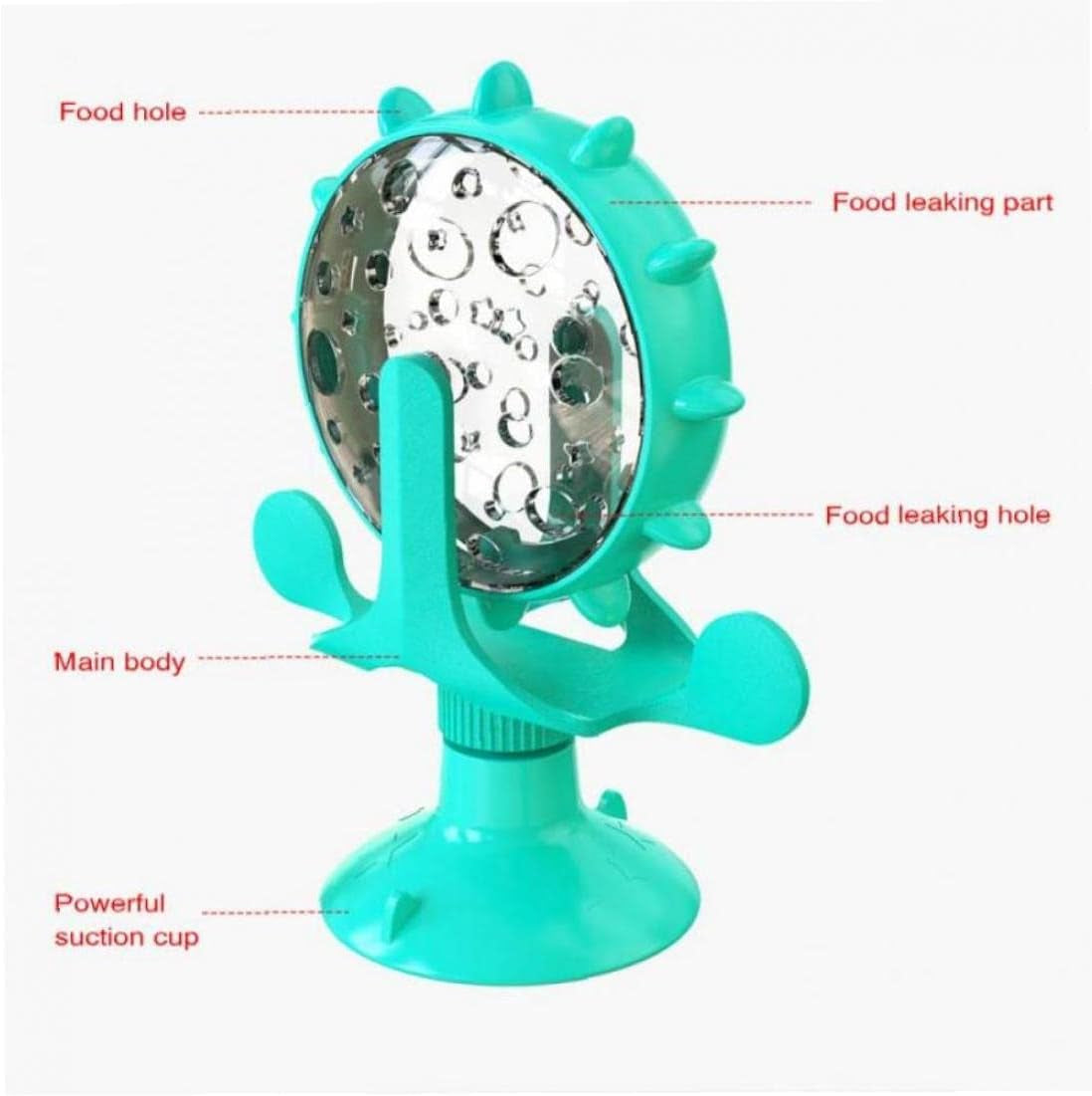 2 in 1 Cat Toy, Interactive Cat Food Dispensing Cat Feeder Toy with 360 Degree Rotating Wheel Suction Cup for Pet