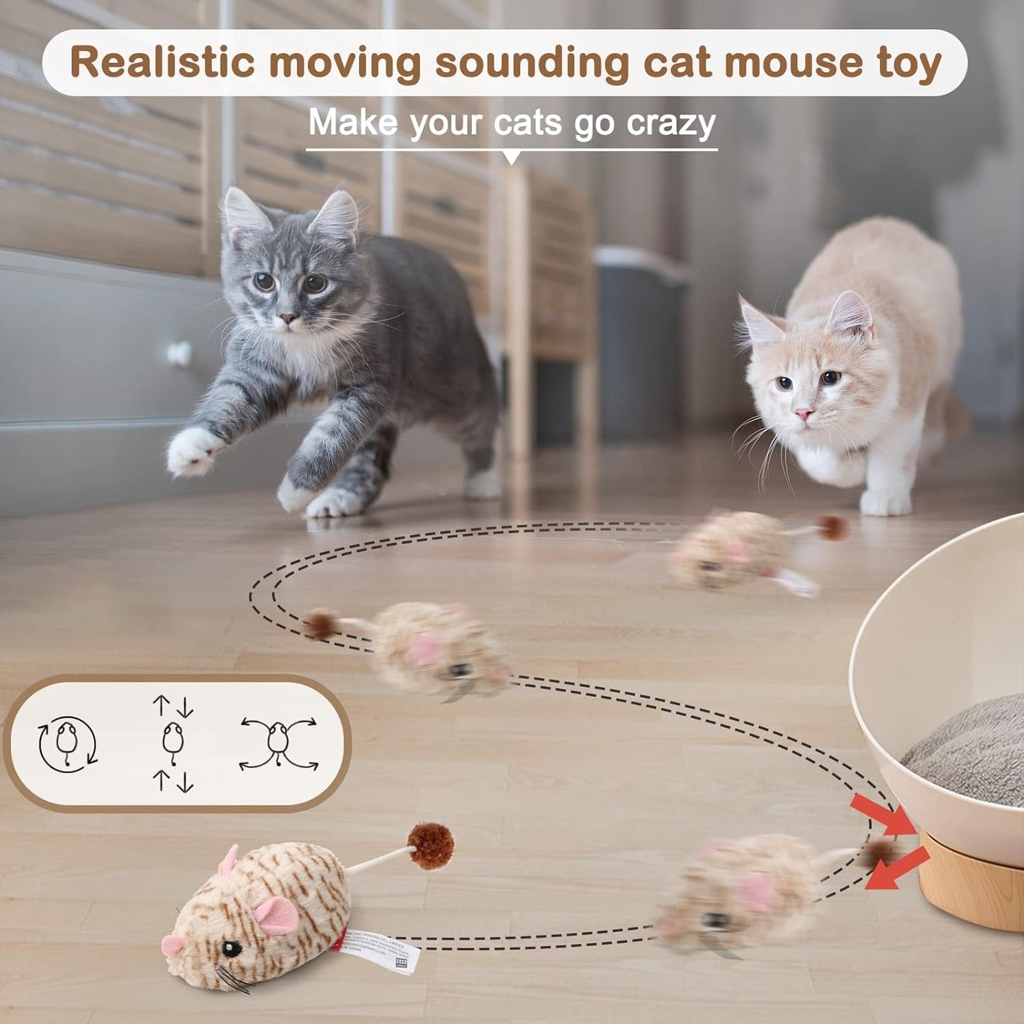 2 Pack Cat Toys Interactive for Indoor Cats Electric Moving Mouse & Chirping Bird Toys Set Squeak Sound Melody Chaser for Kitten to Play, Funning Exercise Feather Toys for Kitty