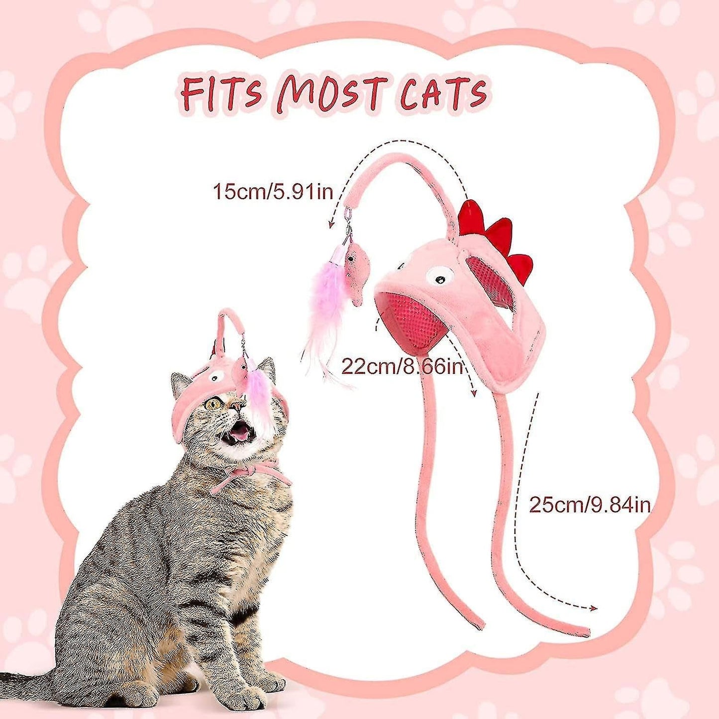 2PCS Head Mounted Cat Toy, Cat Feather Toy, Interactive Hanging Cat Hat Feather Toy with Hook Design for Indoor Kitten Cats