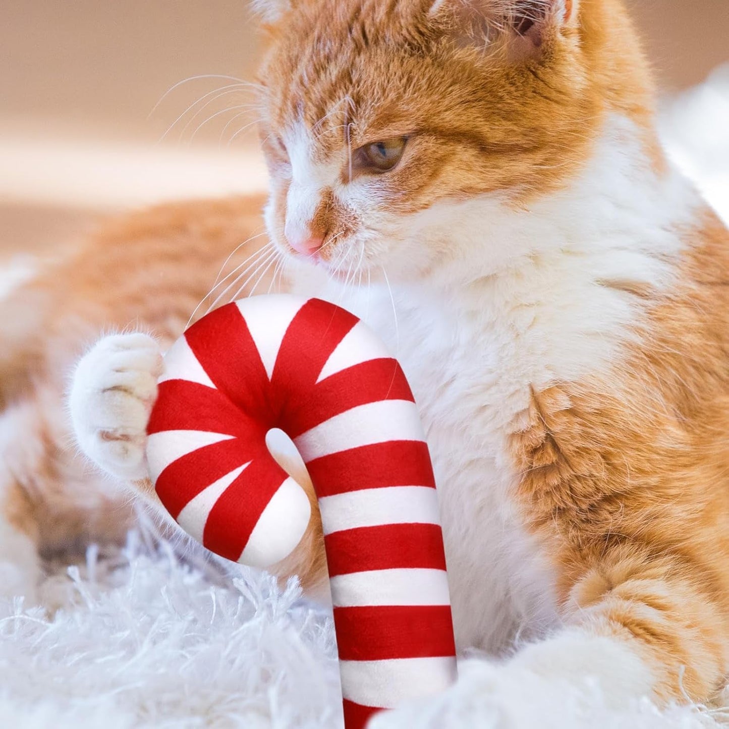 4 Pcs Christmas Catnip Cat Toys Gifts Cat Kicker Toy Peppermint Candy Cane Resistant Cat Toy Catnip Filled Toys for Cat Teeth Chew Durable Cat Pillow Gift for Indoor Cat Kitten 8 Inch