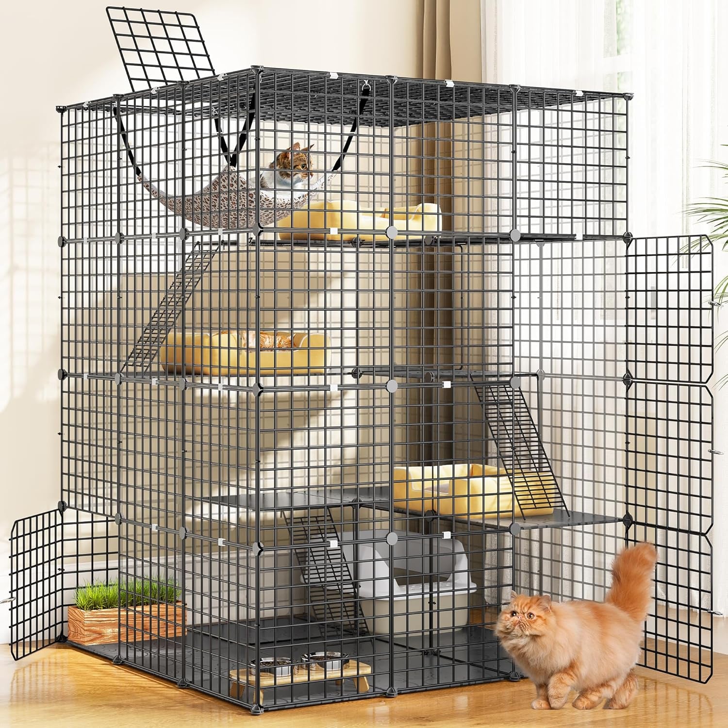 YITAHOME 4 Tier 55" Cat Cage Large Enclosures with Hammock Detachable Metal Wire Crate Kennels Indoor/Outdoor Small Animal House Fence for 1-4 Cats,Diy Pet Crate Playpen