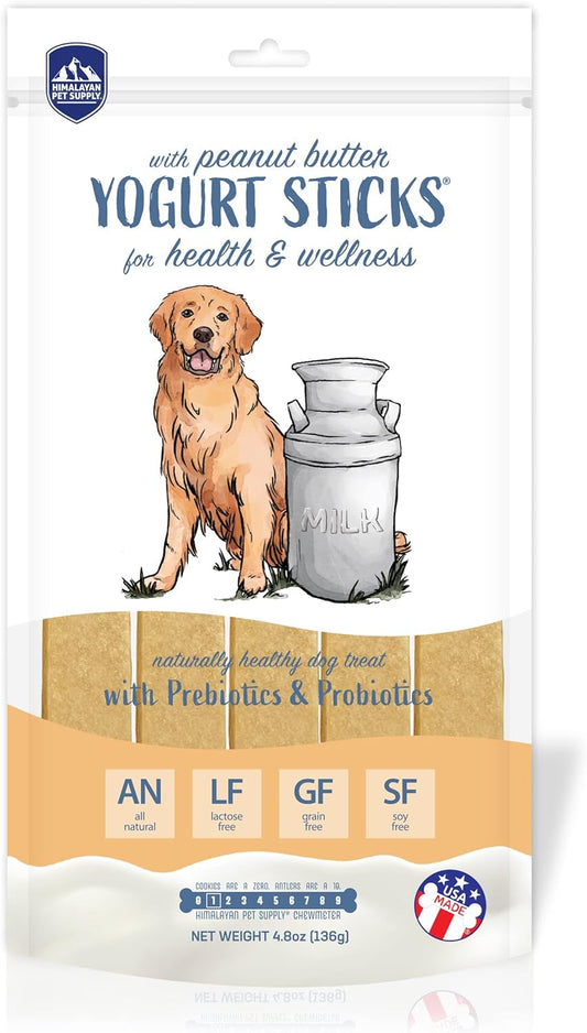 Yogurt Sticks, Prebiotic & Probiotics, Protein Rich - Lactose Free - Gluten Free - Corn Free - Grain Free, USA Made, for All Breeds, 5 Pieces of Droolicious Yogurt Sticks, Peanut Butter Flavor