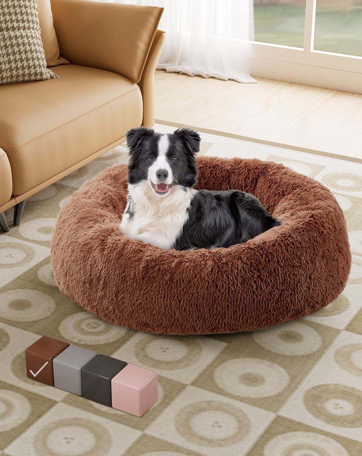 Calming Donut Bed for Dogs and Cats, Ultra Soft Circle Bed, Cozy, Waterproof, Zipper Cover, 30 in Bed, Medium Dog Bed (Gray)