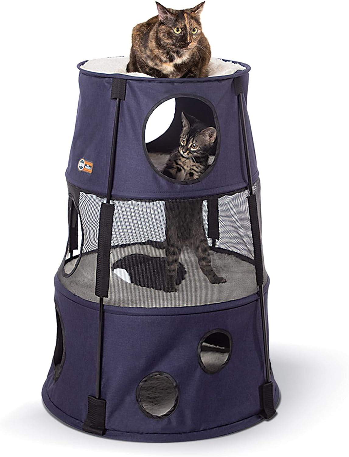 K&H Pet Products Cat Tower Tree Condo for Indoor Cats, Modern Cute Cat Hammock Bed, Kitten & Adult House Activity Center Playground Tree Cave Large Cozy Hideaway - 3 Level Gray 22 X 30