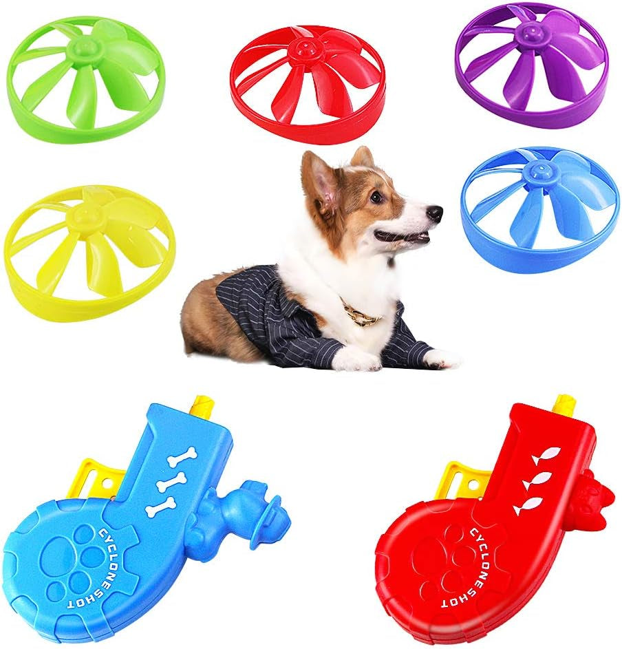 2 Pack Cat Fetch Toy,Fun Interactive Dog Cat Kitten Tracks Toy with 5 Colors Flying Propellers for Pet Training Exercise,Hunting,Chasing,Batting