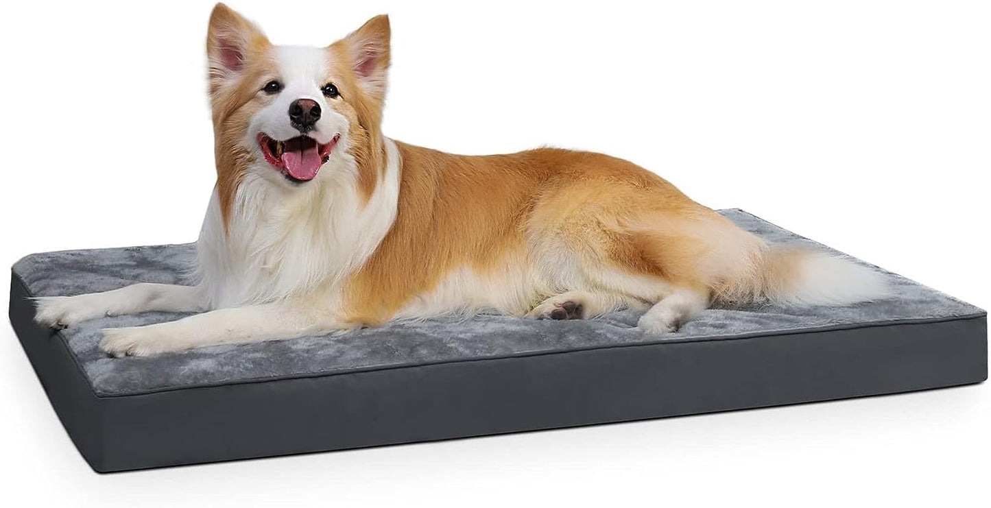 Dog Crate Bed Waterproof Deluxe Plush Dog Beds with Removable Washable Cover Anti-Slip Bottom Pet Sleeping Mattress for Large, Medium, Jumbo, Small Dogs, 35 X 22 Inch, Gray