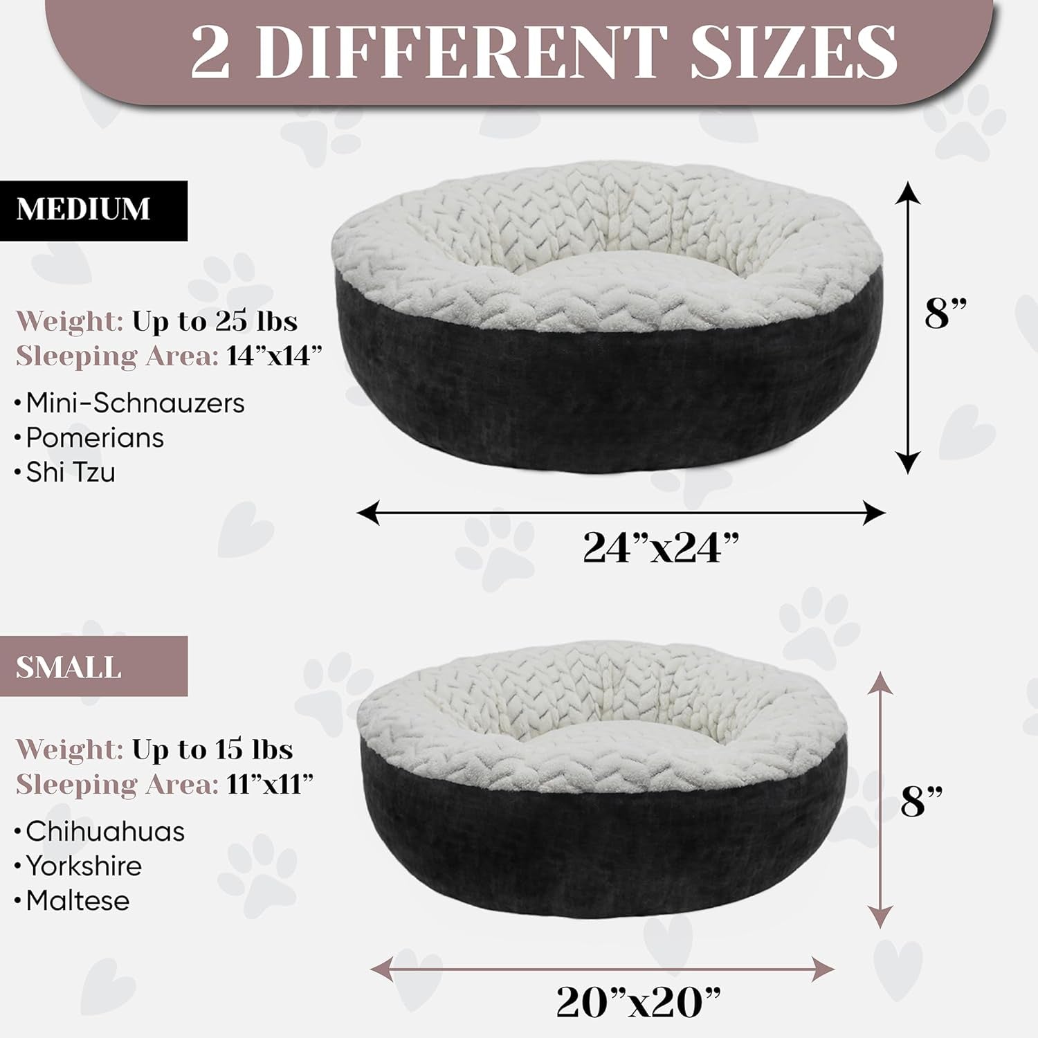 Calming Small Dog Bed & Cat Bed - Anti-Anxiety Bed - Cushioned Donut-Shaped Cats & Small Dogs – Extremely Soft, Breathable Fabric - Washable Pet Beds with Non-Slip Bottom (S. 20" White)