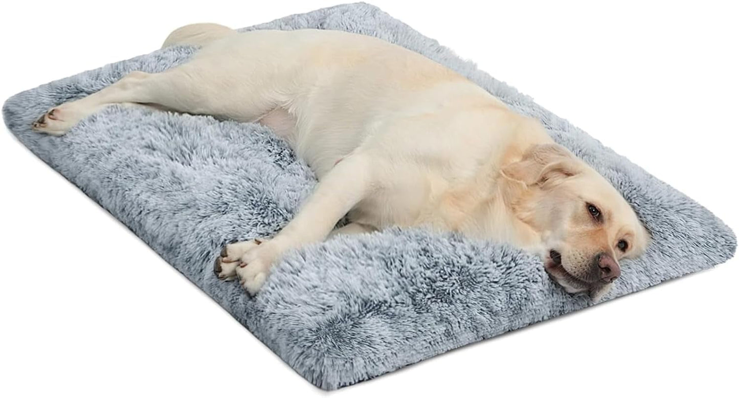 Large Dog Bed Crate Pad Mat for Dog Cages Fluffy Washable Dog Bed for Large Medium Size Dog Soft Kennel Pad Anti-Slip Pet Bed,35" X 23",Grey