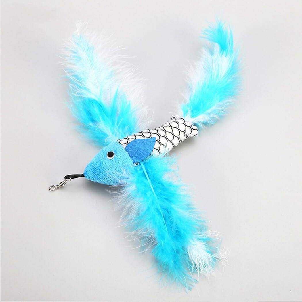 2PCS Interactive Faux Feather Mouse and Fish Cat Teaser Toy Replacement - Entertaining Plush Accessories for Feline Fun