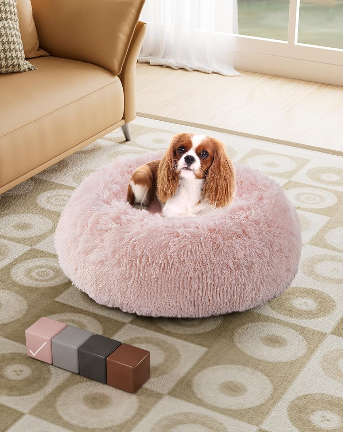 Calming Donut Bed for Dogs and Cats, Ultra Soft Circle Bed, Cozy, Waterproof, Zipper Cover, 30 in Bed, Medium Dog Bed (Gray)