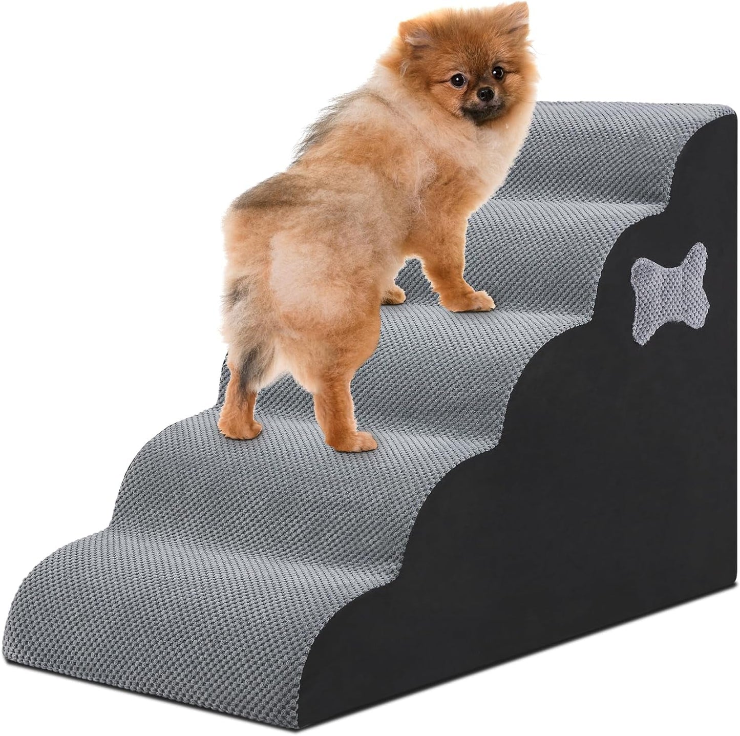 Dog Stairs for Small Dogs, 4 Steps Pet Steps for High Beds and Couch, Non-Slip Bottom Dog Steps,High Density Foam Pet Stairs Ramp for Small Dogs and Cats, with Removable Washable Cover, Grey